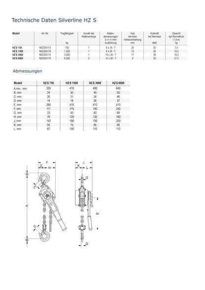 Silverline HZ S Handhebelzug